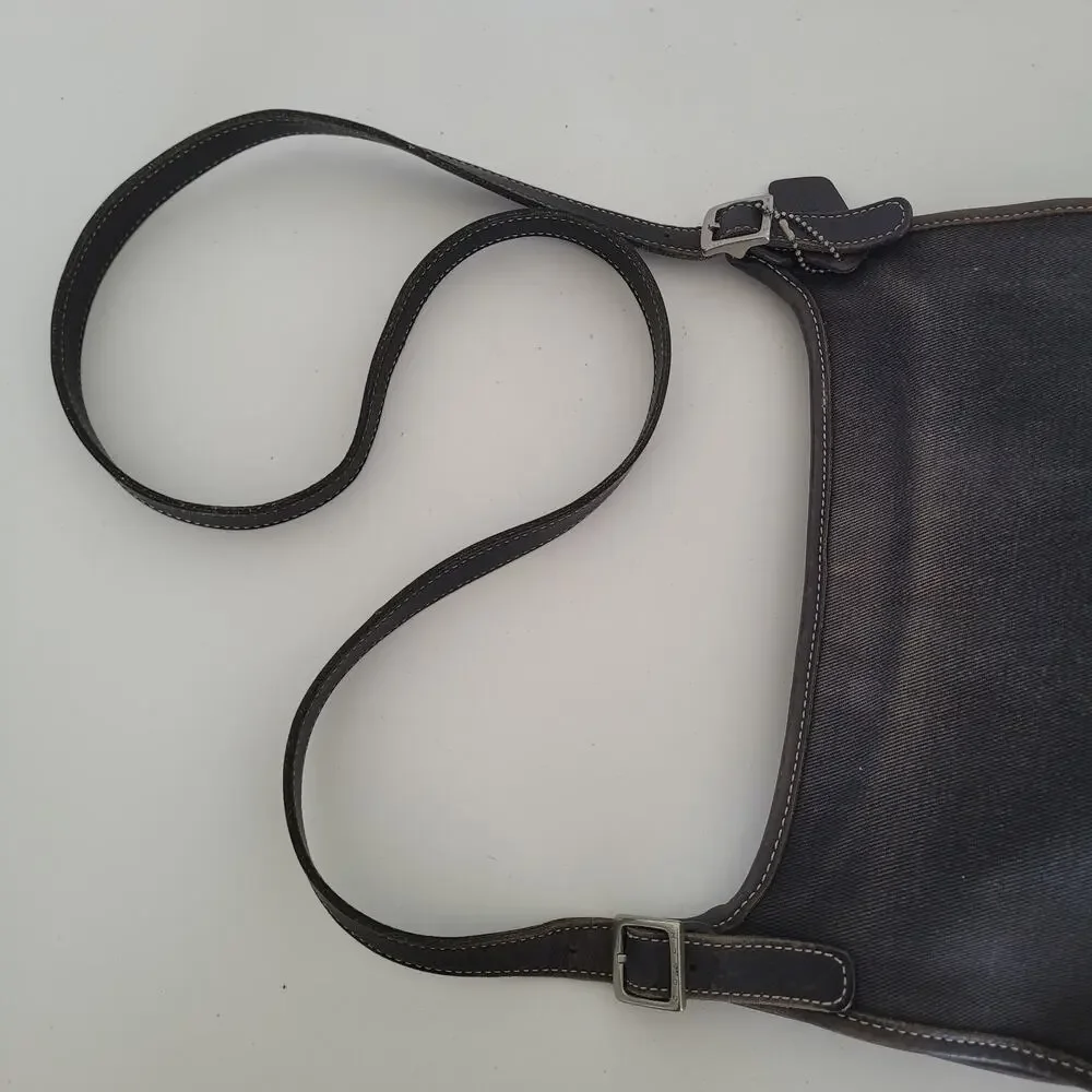 Coach Shoulder Bag, Canvas Denim Leather Black 8113 Rustic Flap‎ Medium Saddle